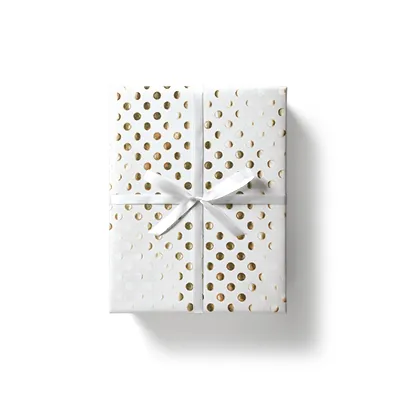 Papier cadeau couché blanc pois dorés à chaud or 70 cm x 25 m 80 g/m² - le rouleau - Papiers cadeaux à effets-1