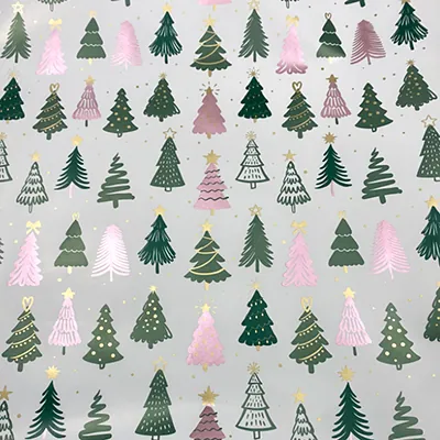 Papier cadeau couché sapins vert/rose 70 cm x 50 m 80 g/m² – le rouleau - Papier cadeaux couchés à motifs