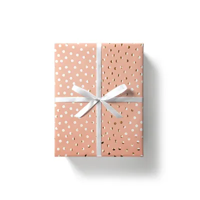 Papier cadeau couché pêche pois dorés à chaud 70 cm x 25 m 80 g/m² – le rouleau - Papiers cadeaux à effets-2