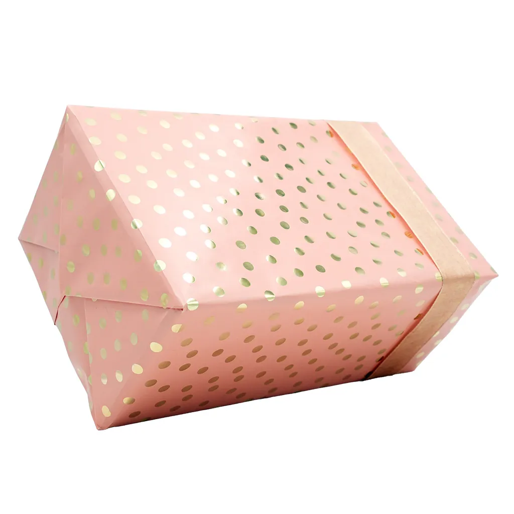 Papier cadeau couché pêche pois dorés à chaud 70 cm x 25 m 80 g/m² – le rouleau - Papiers cadeaux à effets-1