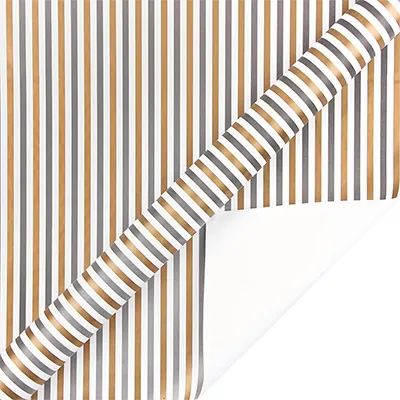 Papier cadeau rayures blanc, cuivre & gris 70 cm x 50 m 80 g/m² – Le rouleau - Papier cadeaux couchés à motifs