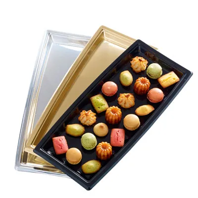 Plateau traiteur plastique noir 35 x 16 cm - Plateau buffet - Plateau terrine - Lot de 5 - Plateaux de service, Plats jetables-1