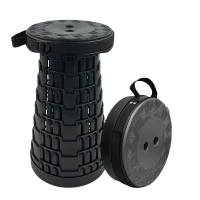 Tabouret télescopique pliant noir plastique Ø25cm H45cm, coussin intégré - Tabourets marchepieds-3