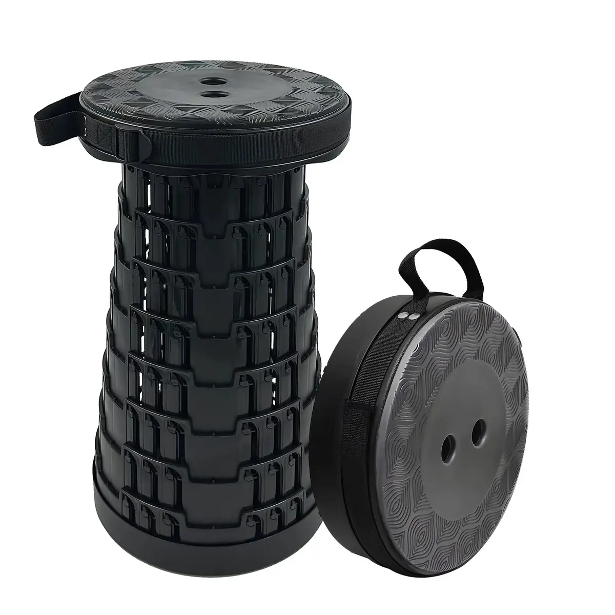 Tabouret télescopique pliant noir plastique Ø25cm H45cm, coussin intégré - Tabourets marchepieds-3