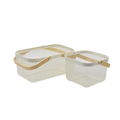 Panier libre-service métal blanc avec poignées bois 13 litres - Paniers magasin-2