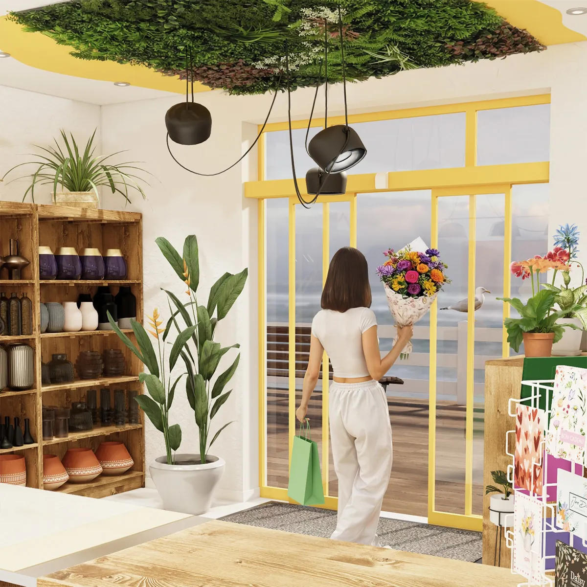 Mur végétal artificiel urbain 100 x 100 cm - Panneau mural - Plantes et Fleurs artificielles-1