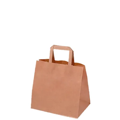 Sac kraft brun poignées plates 26 x 17 x 25 cm - Sac papier kraft - Paquet de 50 - Sacs traiteur