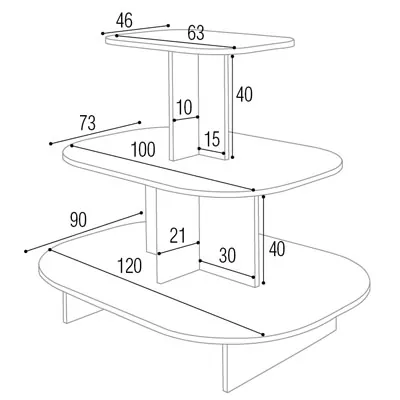 Présentoir 3 niveaux ovale blanc 120 x 90 x 106 cm - Présentoir central - Présentoir pyramide - Podiums de présentation, Présentoirs 3 niveaux-1
