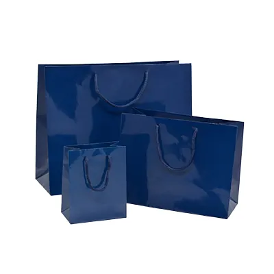 Sacs pelliculés à l'italienne bleu marine brillant - Grand Modèle - Sacs pelliculés poignées cordelette-1
