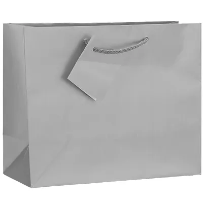 Sacs pelliculés argent mat - 13,5 + 6 x H 11 cm - Sacs pelliculés poignées cordelette