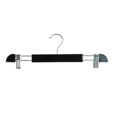 Cintre bois noir avec pinces réglables métal 36 cm - Cintre jupe - Cintre pantalon - Lot de 3 - Cintres bois