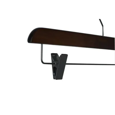 Cintre bois vintage foncé avec pinces réglables métal 40 cm - Cintre jupe - Cintre pantalon - Lot de 3 - Cintres bois-1