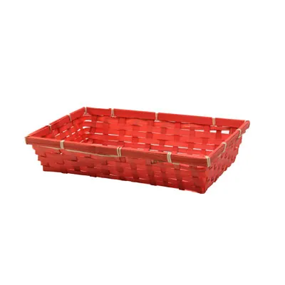 Corbeille bambou rectangulaire rouge 33 x 22 x 3,7 cm, paquet de 10 - Corbeilles bambou