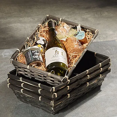 Corbeille bambou rectangulaire noir 33 x 21 x 7 cm, paquet de 10 - Corbeilles bambou-1