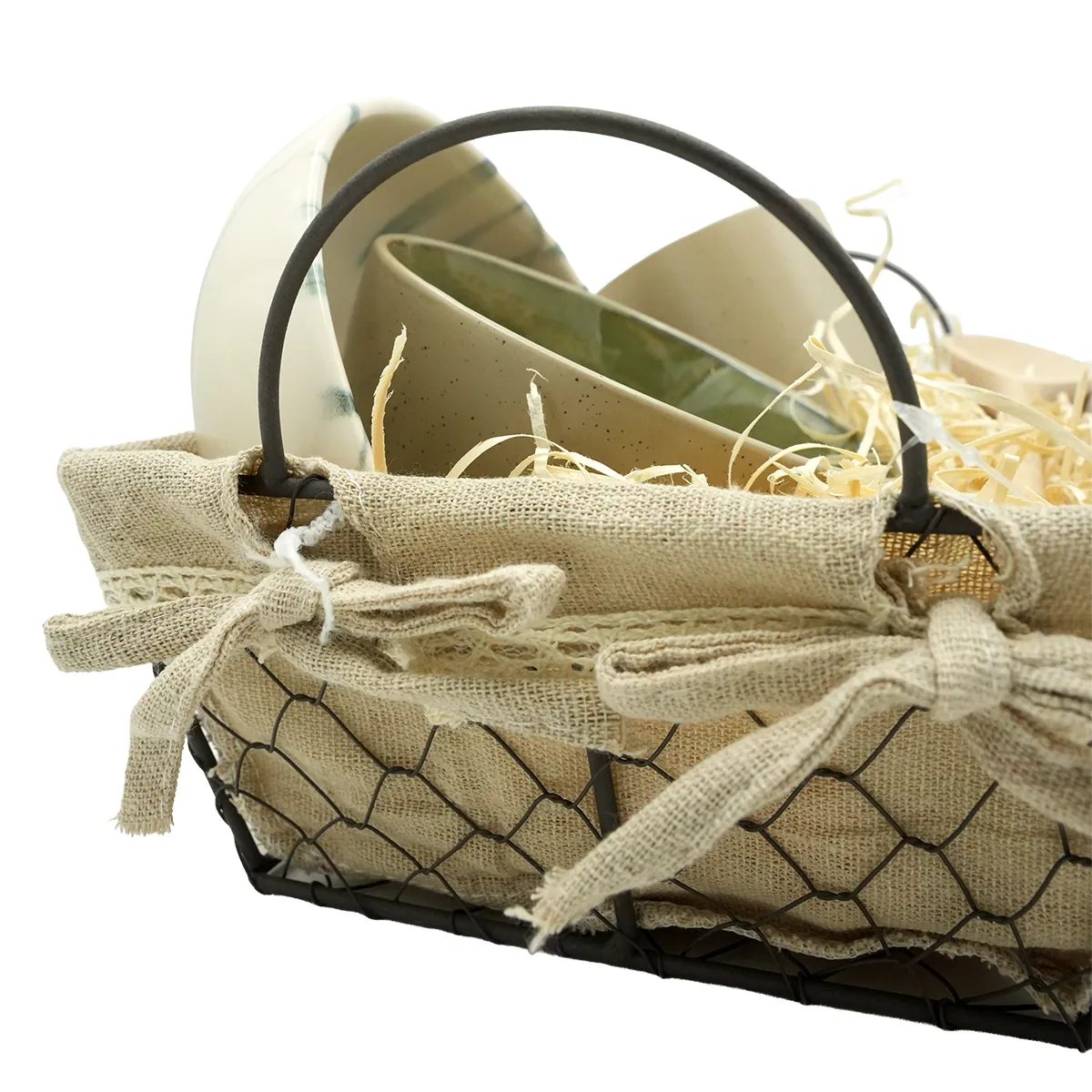 Corbeille métal rectangulaire marron tissu beige avec 2 anses 30 x 20 x 9 cm - Corbeilles métal-6