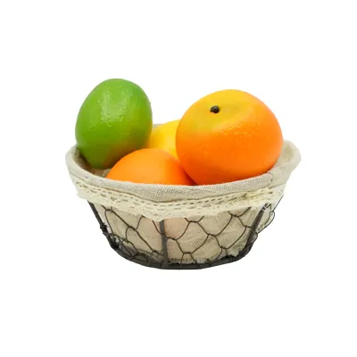 Corbeille métal ronde marron avec tissu beige ø 15,5 x 7 cm - Corbeilles métal-1