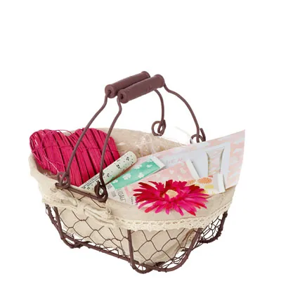 Panier métal ovale marron tissu beige avec 2 anses 24 x 16 x 10 cm - Paniers à garnir-1