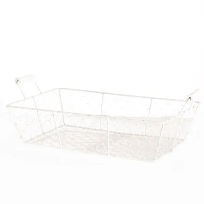 Corbeille métal rectangulaire blanc avec 2 anses 35 x 25 x 9 cm - Corbeilles métal