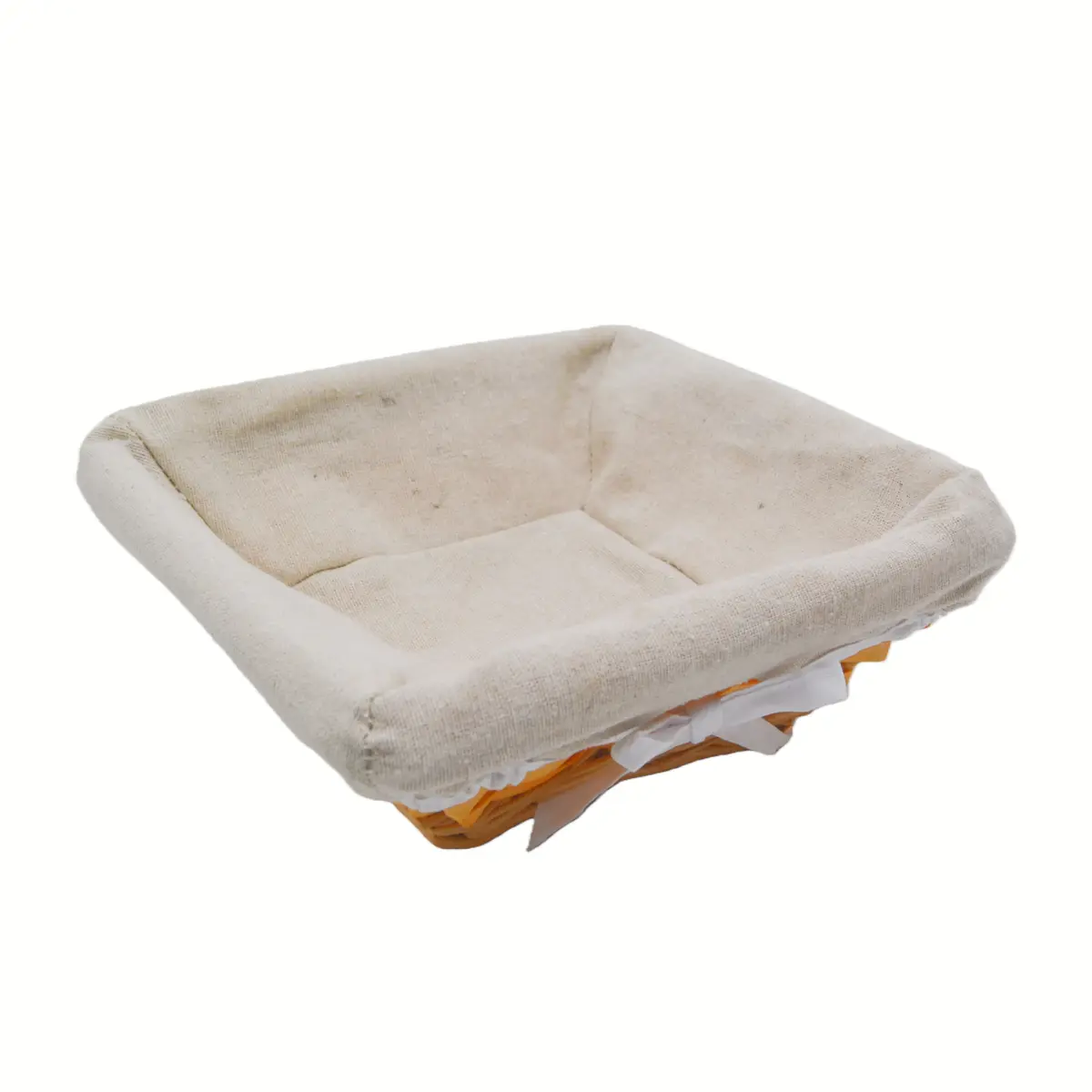 Corbeille osier carrée avec tissu beige 22 x 22 x 9 cm - Panier osier carré avec tissu beige-1
