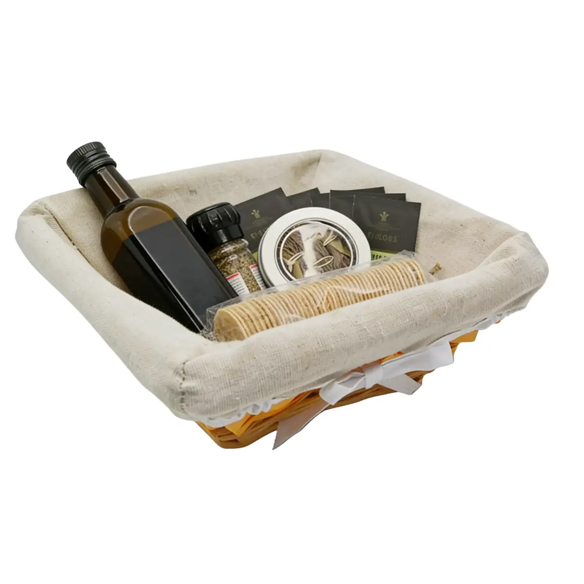 Corbeille osier carrée avec tissu beige 22 x 22 x 9 cm - Panier osier carré avec tissu beige-2
