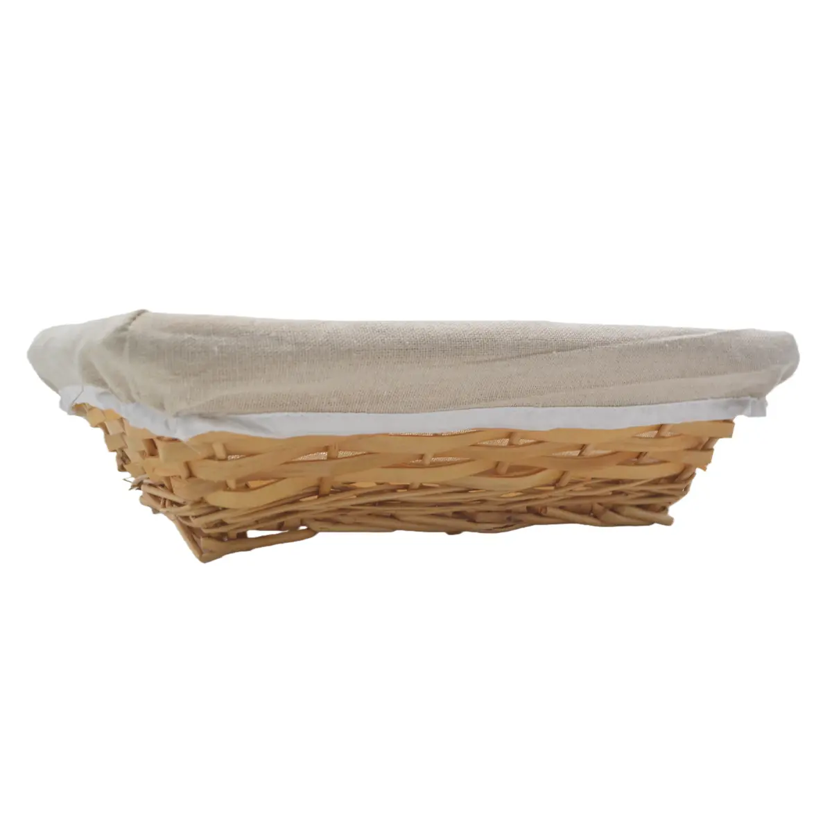Corbeille osier rectangulaire avec tissu beige 33 x 23 x 9 cm - Panier osier rectangulaire avec tissu beige