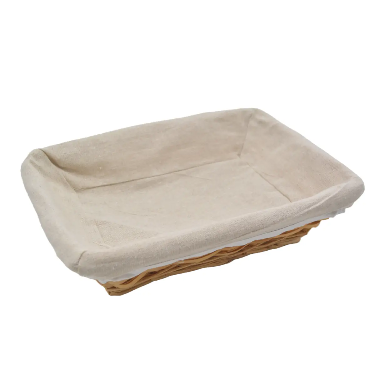 Corbeille osier rectangulaire avec tissu beige 33 x 23 x 9 cm - Panier osier rectangulaire avec tissu beige-1
