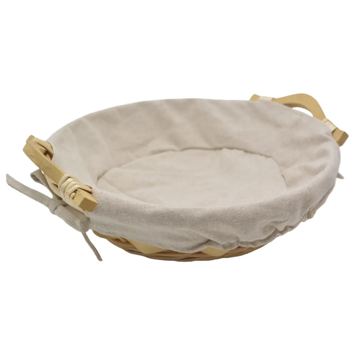 Corbeille osier ronde avec tissu beige ø 30 x 9 cm - Panier osier rond avec tissu beige - Corbeilles osier-1