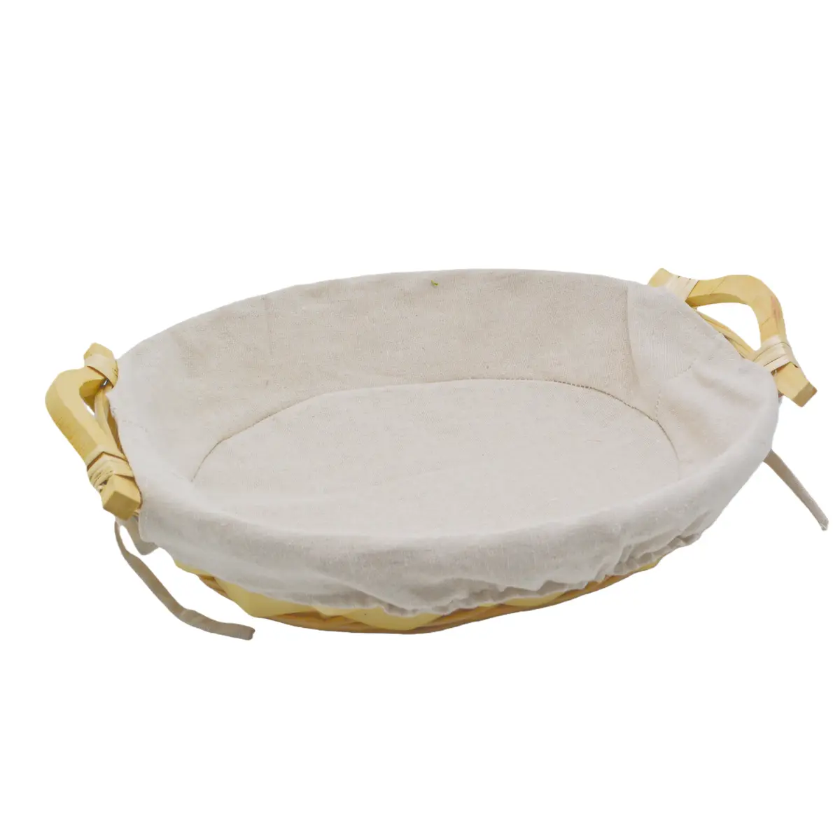 Corbeille osier ovale avec tissu beige et poignées bois 27 x 29 x 10 cm - Panier osier ovale avec tissu et poignées - Corbeilles osier-1