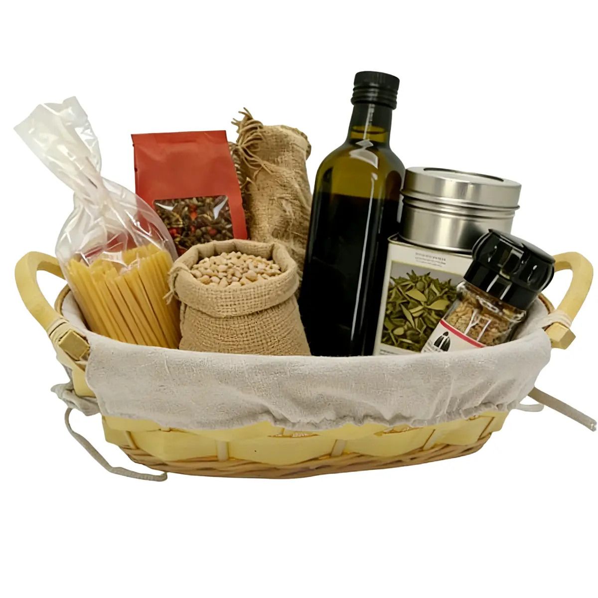 Corbeille osier ovale avec tissu beige et poignées bois 27 x 29 x 10 cm - Panier osier ovale avec tissu et poignées - Corbeilles osier-2