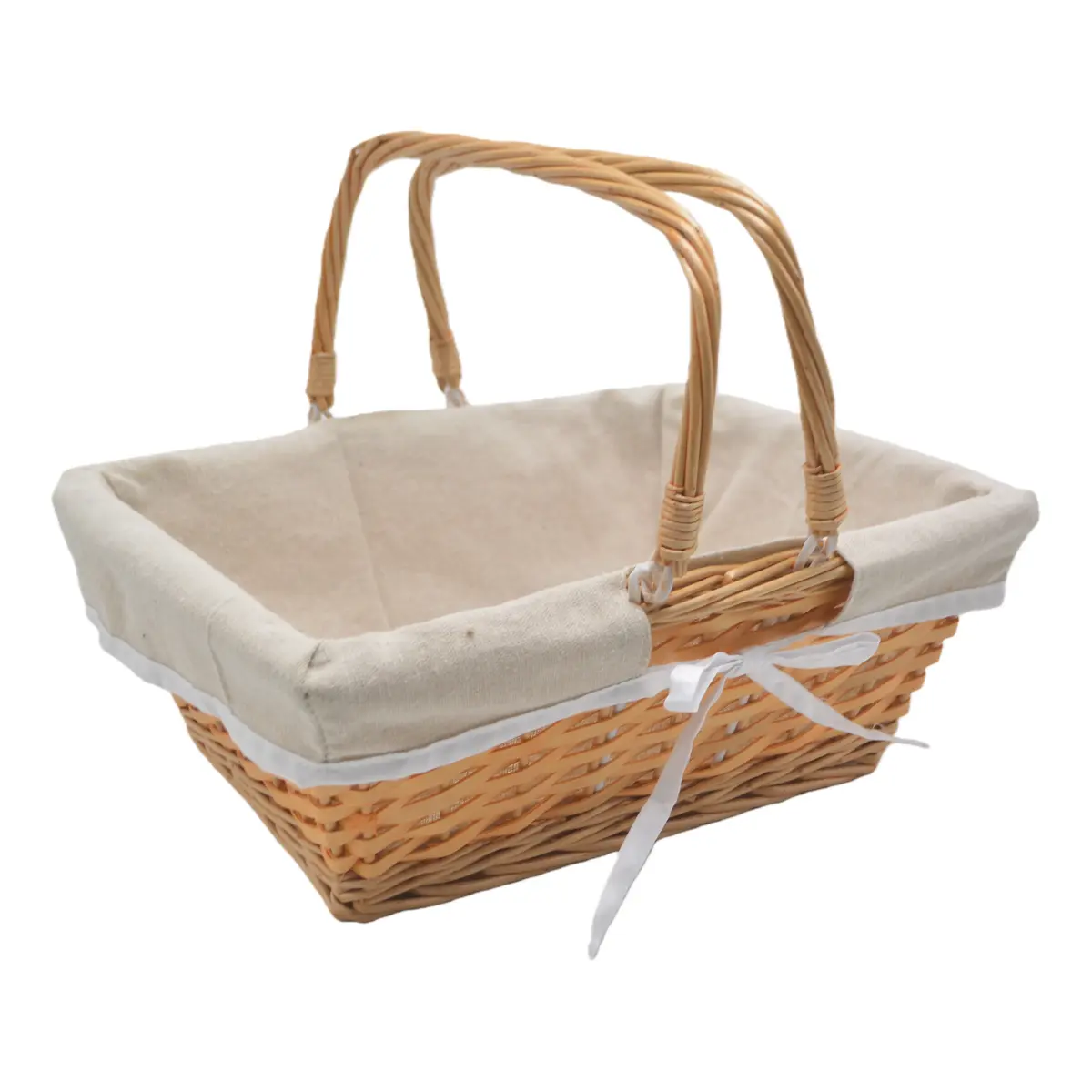 Panier en osier avec double anses et tissu beige 35 x 27 x 13 cm - Paniers