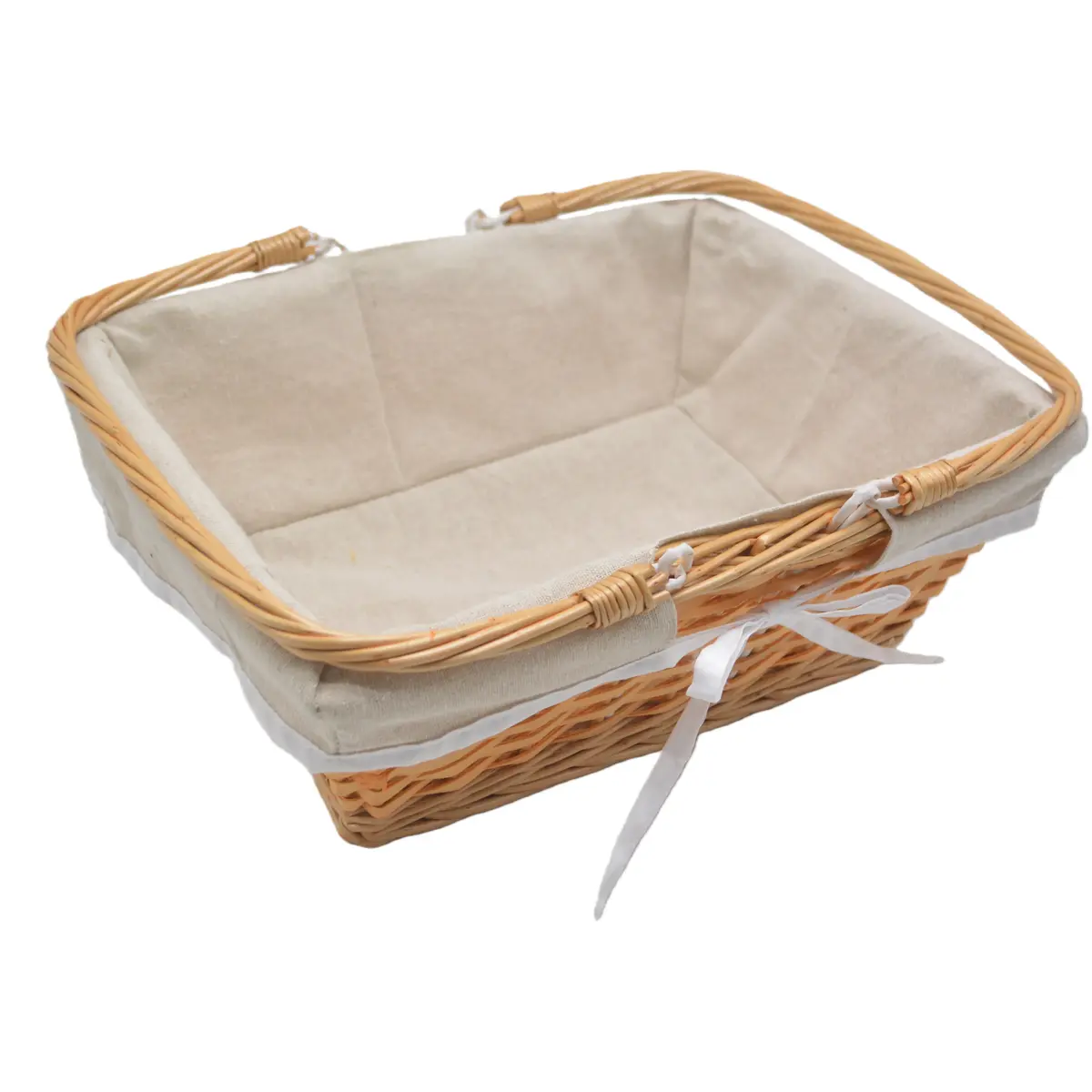 Panier en osier avec double anses et tissu beige 35 x 27 x 13 cm - Paniers-1