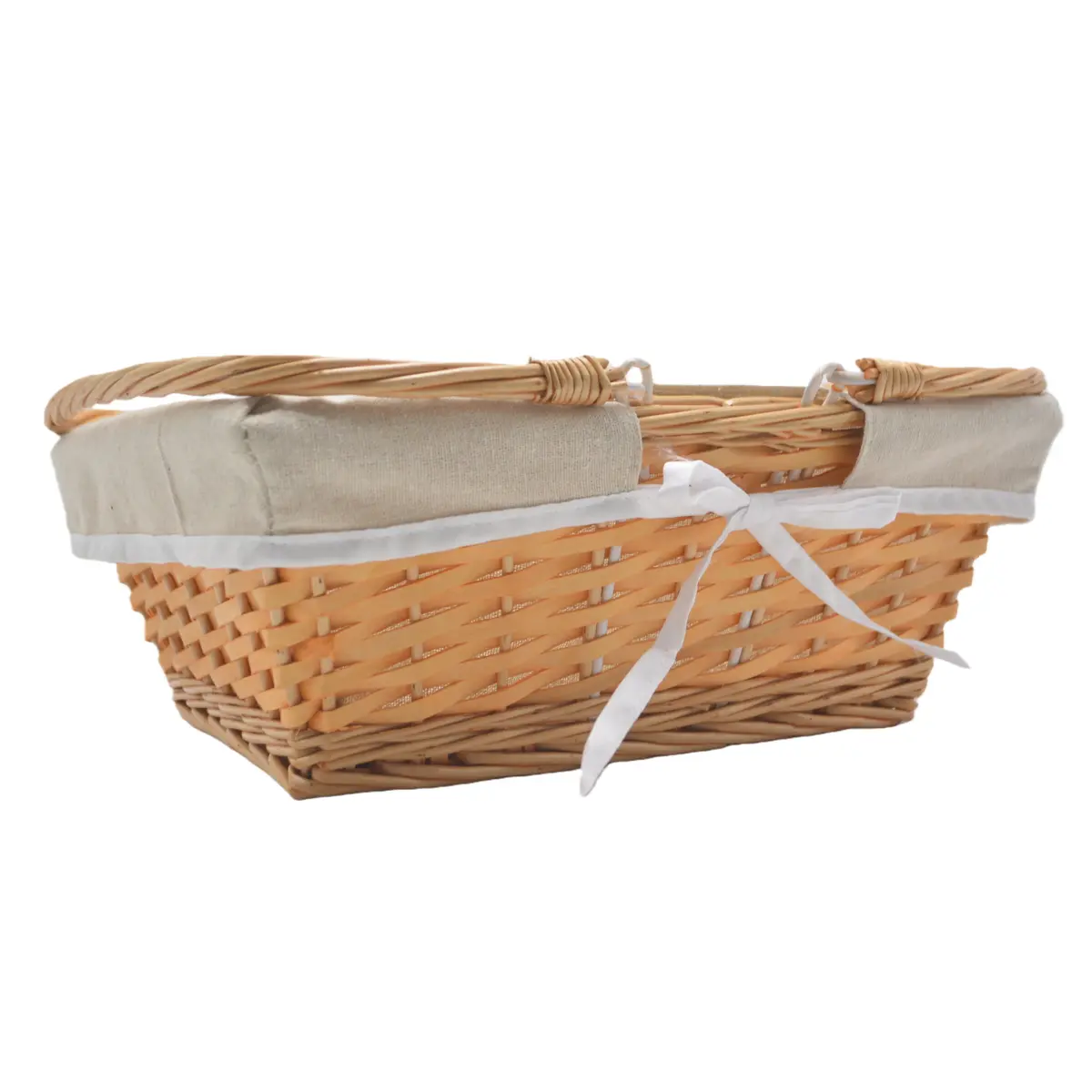 Panier en osier avec double anses et tissu beige 35 x 27 x 13 cm - Paniers-2