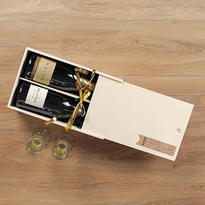 Coffret bois avec couvercle coulissant - 2 bouteilles - 20,8 x 33,5 cm - Coffrets pour bouteilles de vin, Boîtes pour bouteilles de vin-3