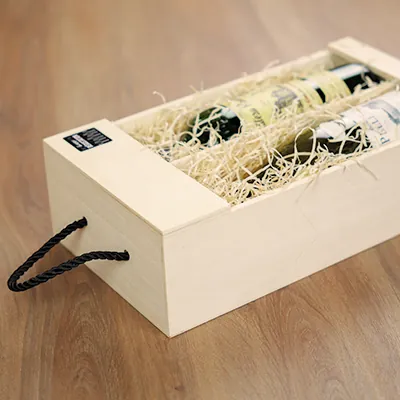 Coffret bois ouvert en façade - 2 bouteilles - 20,8 x 37,5 cm - Coffrets pour bouteilles de vin, Boîtes pour bouteilles de vin-1