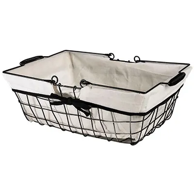 Panier métal rectangulaire noir tissu blanc avec 2 anses 35 x 25 x 13 cm - Paniers
