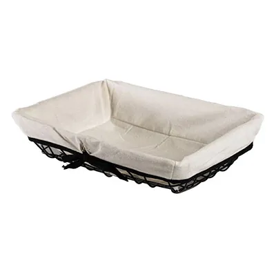 Corbeille métal rectangulaire noire avec tissu blanc 30 x 20 x 8 cm - Corbeilles métal