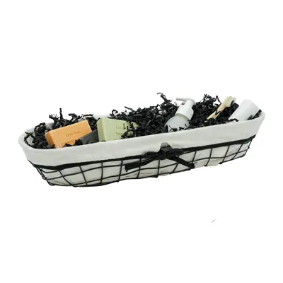 Corbeille métal ovale noire avec tissu blanc 44 x 12 x 9 cm - Corbeilles métal-3