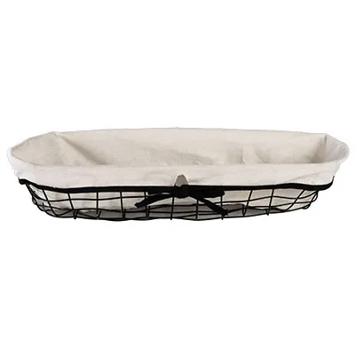 Corbeille métal ovale noire avec tissu blanc 44 x 12 x 9 cm - Corbeilles métal-1