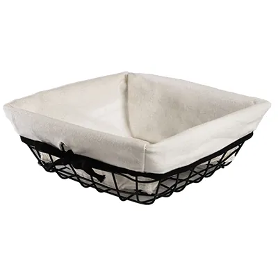Corbeille métal carrée noire avec tissu blanc 22 x 22 x 9 cm - Corbeilles métal
