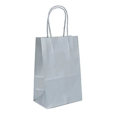 Sacs kraft Argent poignées torsadées - 14 + 8,5 x H 21,5 cm - Sacs kraft métallisés poignées torsadées