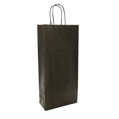 Sac kraft noir pour 2 bouteilles poignées torsadées 18 x 8 x 39 cm 110 g/m² – Paquet de 50 - Sacs pour bouteilles de vin-1
