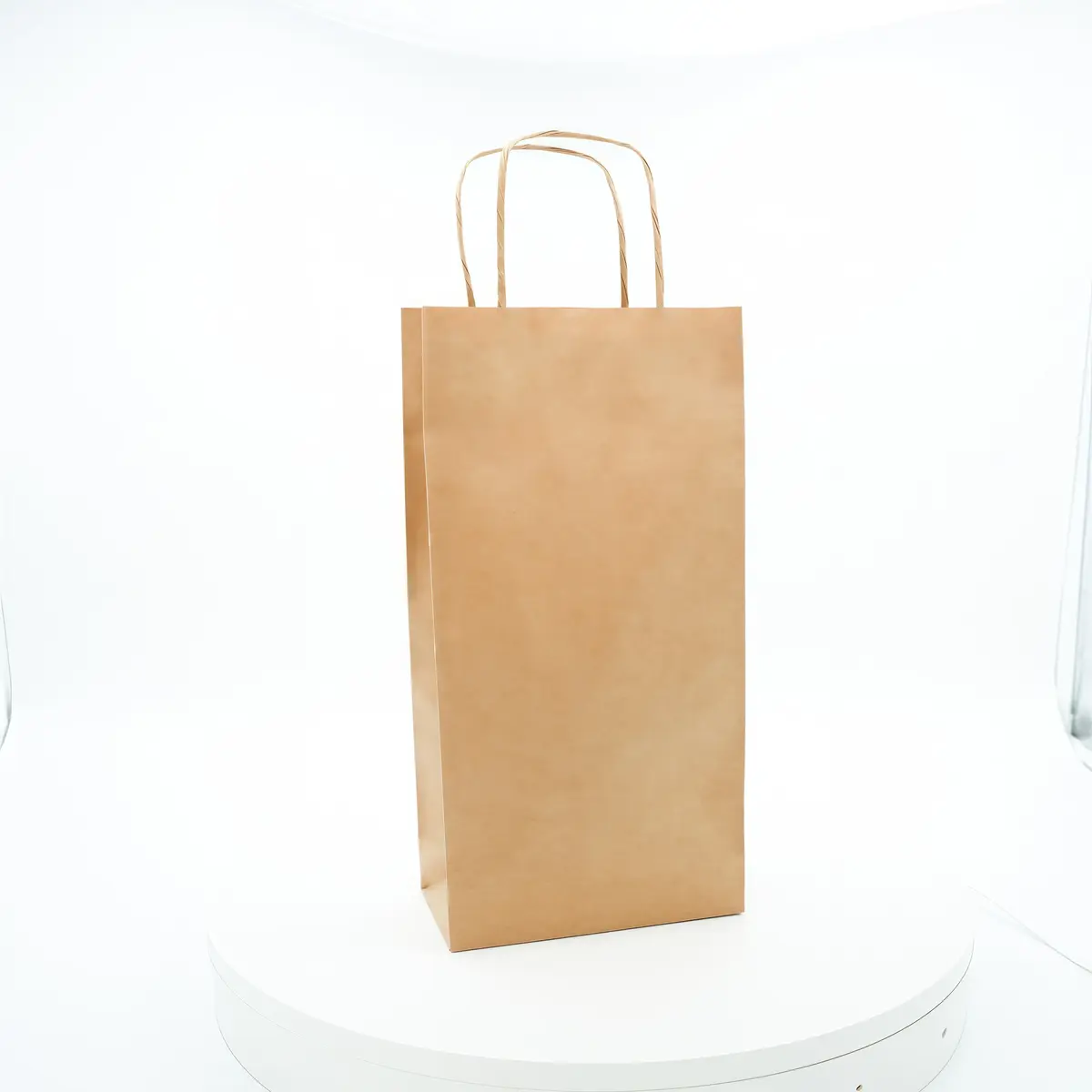 Sac 1 bouteille kraft brun poignées torsadées 14+8x39 cm – Paquet de 50 - Sacs pour bouteilles de vin-1