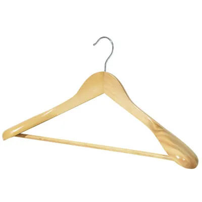 Cintre bois naturel épaules larges avec barre 45 cm - Cintre chemise - Cintre costume - Cintres bois