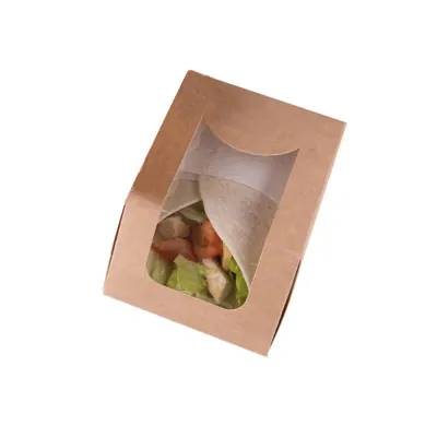 Boîte wrap carton avec fenêtre 9 x 5,1 x 12 cm - Boîte sandwich - Brun - Lot de 50 - Emballage snacking-1