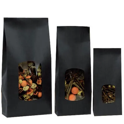 Sac SOS kraft noir avec fenêtre 250 ml 9 x 5 x 20,5 cm - Sachet SOS - Lot de 100 - Sacs SOS avec fenêtre-1