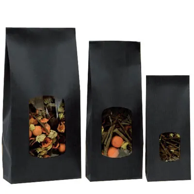 Sac SOS kraft noir avec fenêtre 850 ml 13,5 x 7,5 x 31,5 cm - Sachet SOS - Lot de 100 - Sacs SOS avec fenêtre-1