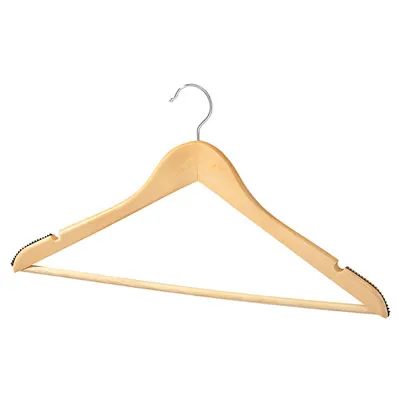 Cintre bois naturel antiglisse avec barre et encoches 45 cm - Cintre chemise - Cintre costume - Lot de 3 - Cintres bois