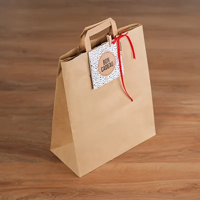 Sac papier kraft brun poignées plates 32+16x38 cm - Sac papier kraft - Paquet de 250 - Sacs kraft brun poignées plates-1