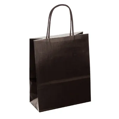 Sac kraft noir poignées torsadées 18 + 7 x 24 cm – Paquet de 50 - Sacs kraft couleur poignées torsadées