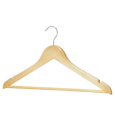 Cintre bois naturel avec barre et encoches 44 cm - Cintre chemise - Cintre costume - Lot de 90 - Cintres bois